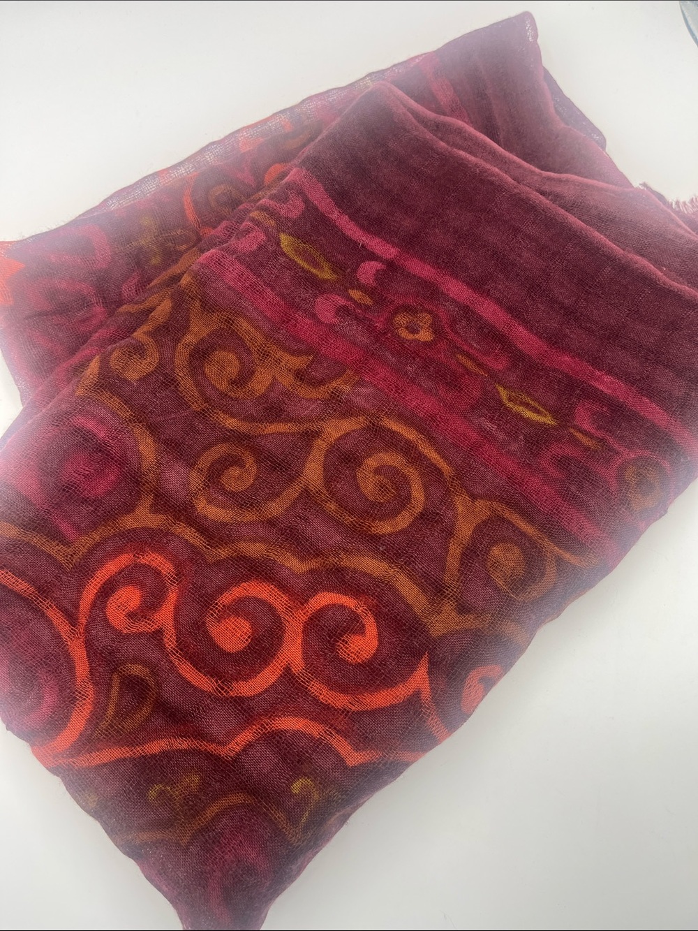 Prana  Lightweight WoolDecorative Scarf - Plum and Coral